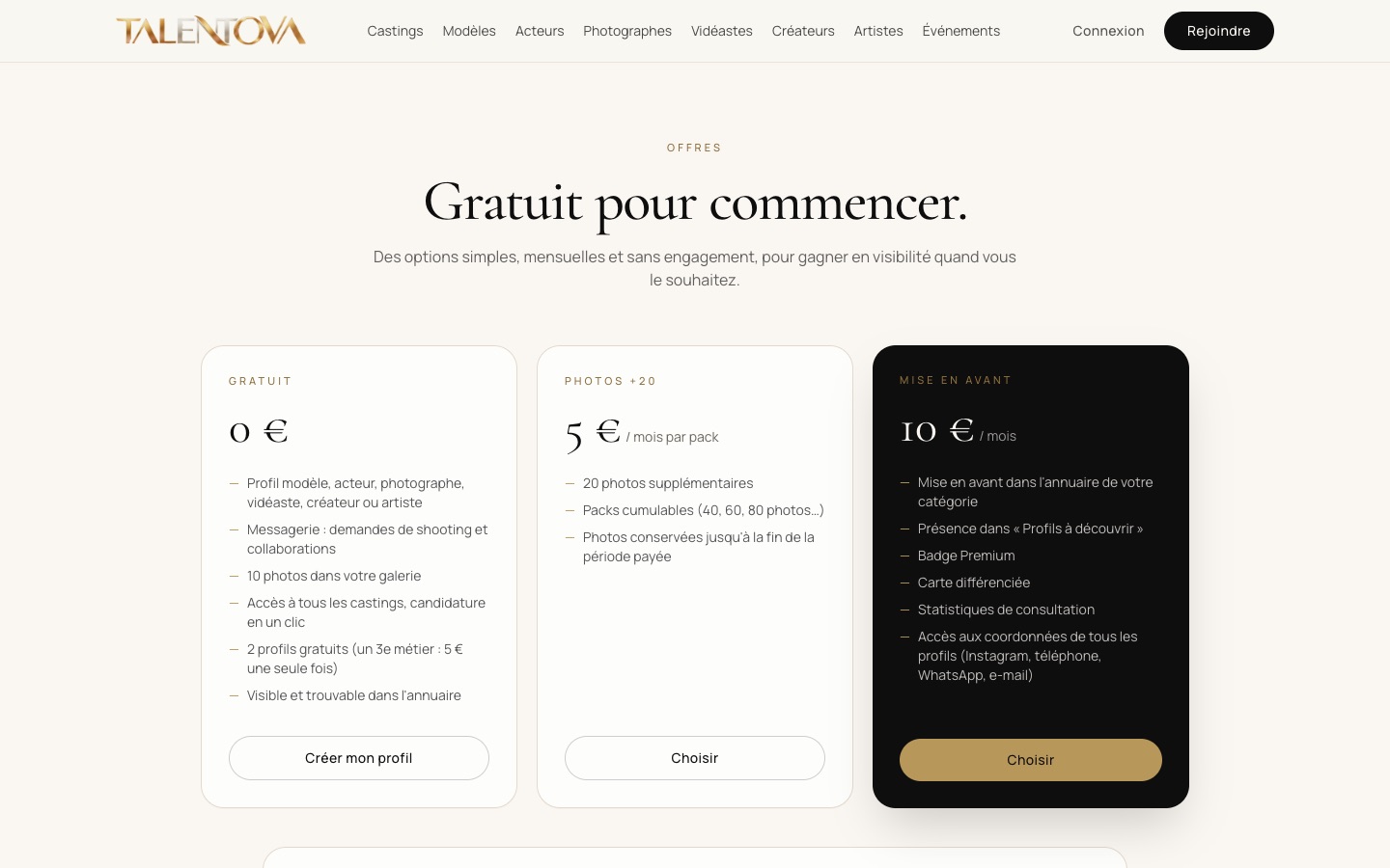Page des abonnements